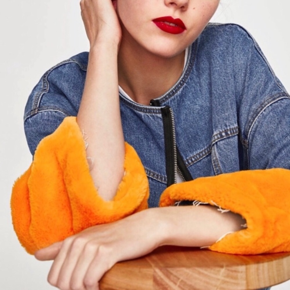 Zara denim jacket with yellow sleeves-Small